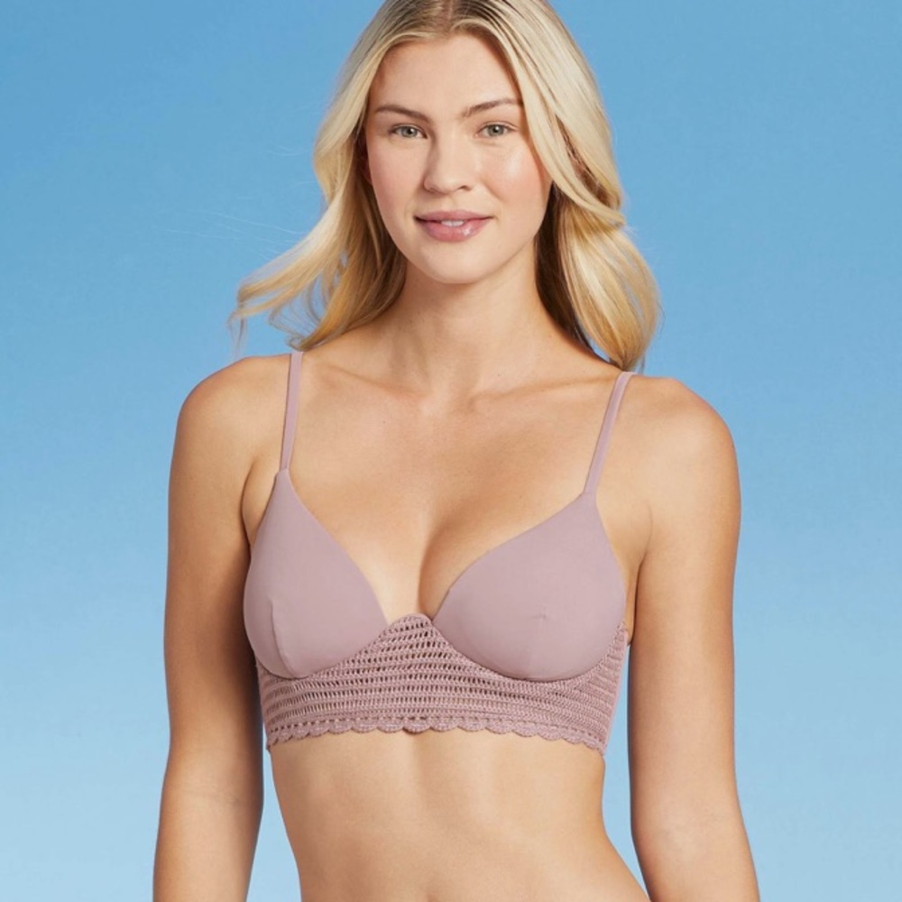 Shade & Shore Women Longline Crochet Detail
Bikini Top Pink Mauve